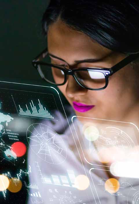 female with abstract data concept